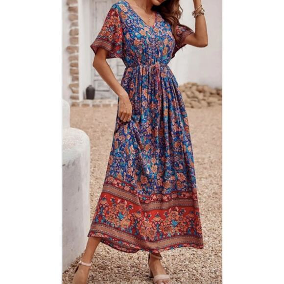 Pretty Garden Boho Hippie Flower Maxi Dress Size XL - Picture 1 of 11